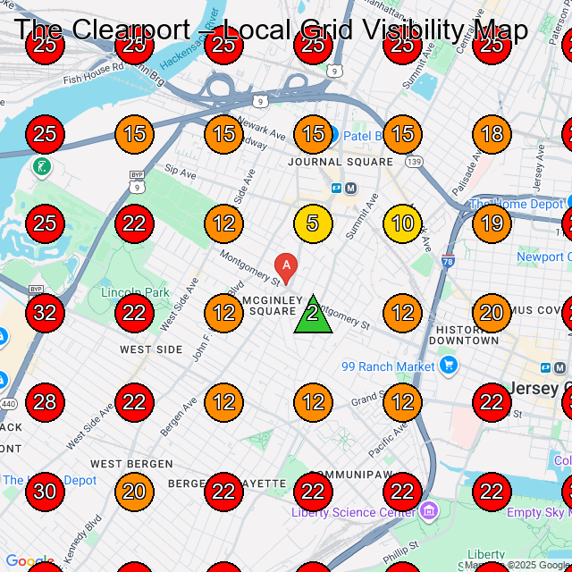 The Clearport GeoGrid visibility map for Clothing Store in Newark